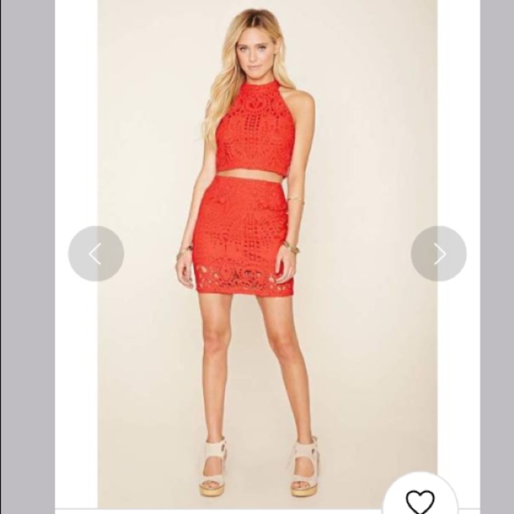 F21 orange mini skirt and top set
